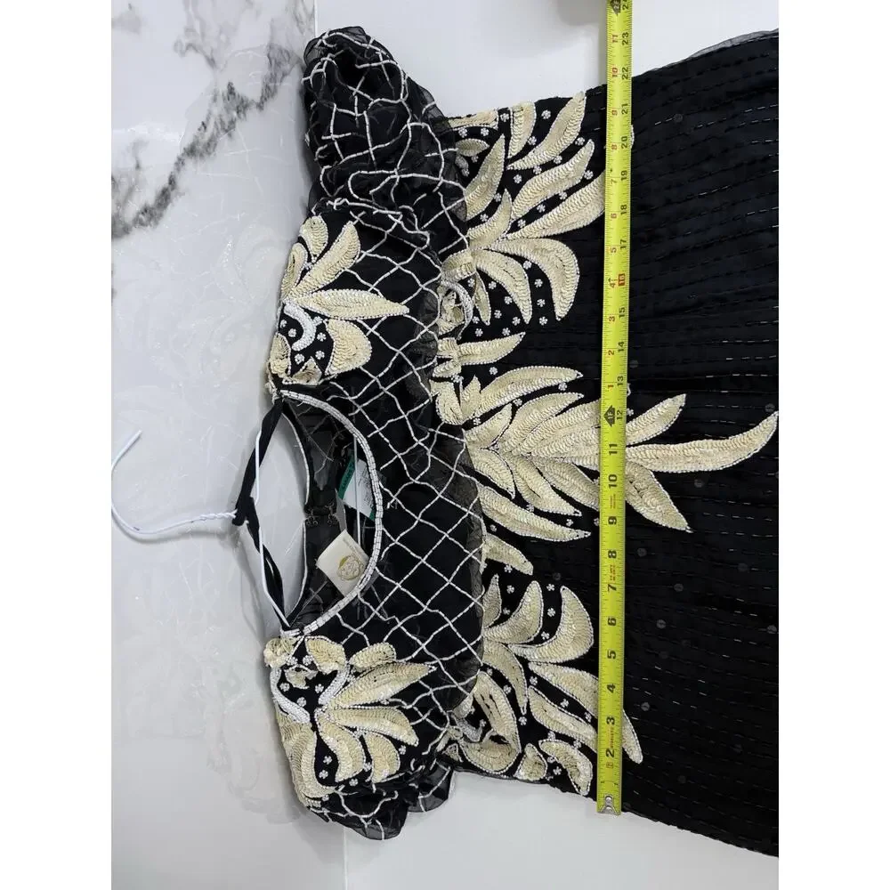 Beaded Silk Laurence Kazar Evening Gown Large VTG Dress Black White Regal Art - Picture 14 of 16